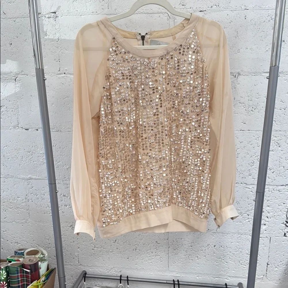 Sequin Embellished Cream Top - Madison Marcus - Never Worn - Long Sleeve
